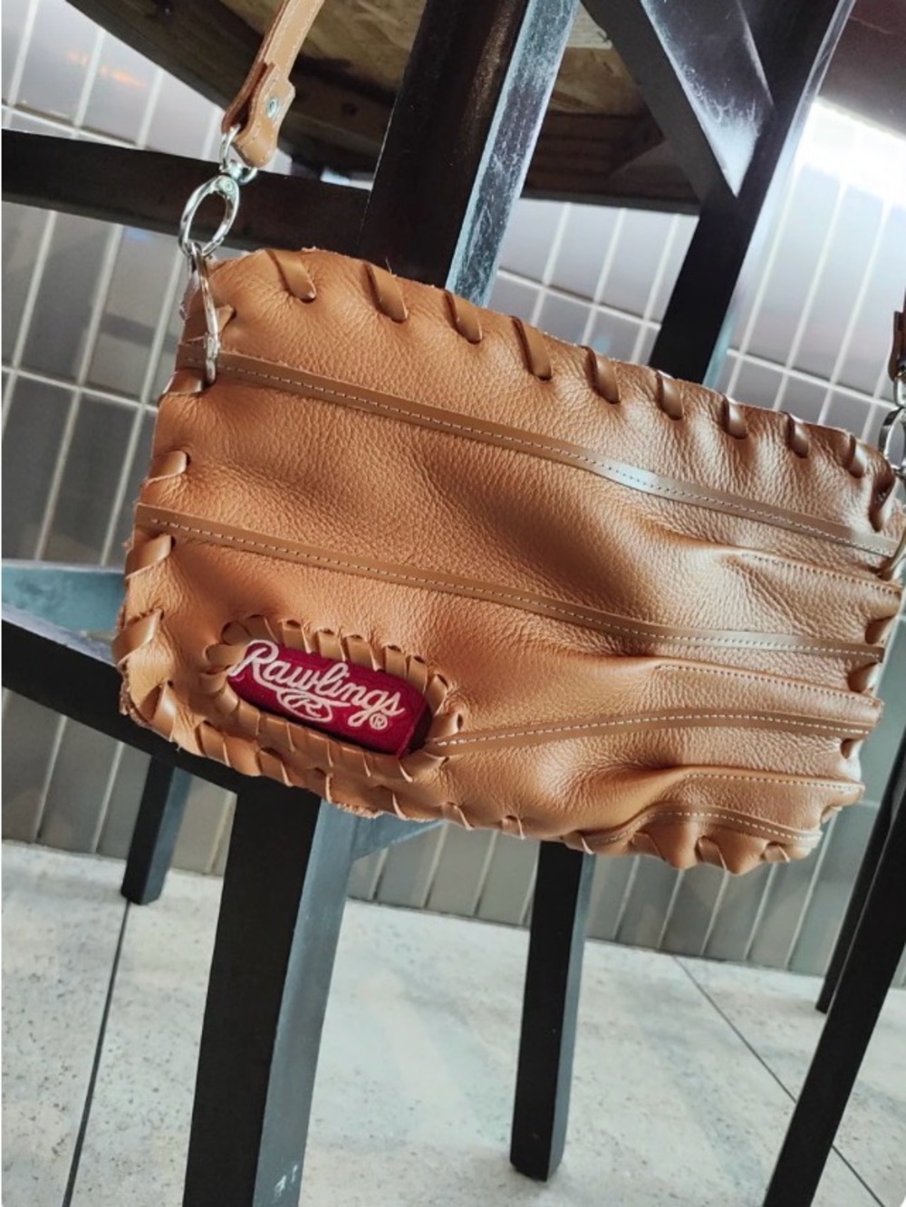 Rawlings Brown Leather Glove-Style Shoulder Bag with Red Logo